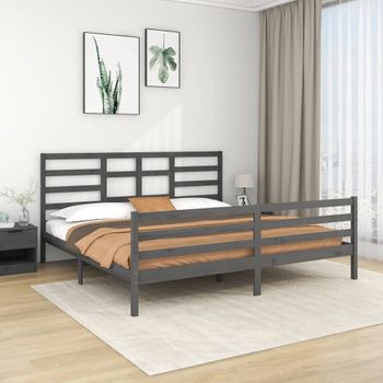 Cama Matrimonial | Cama Para Adultos | Estructura De Cama De Madera Maciza De Pino Gris 200x200 Cm Cfw154121