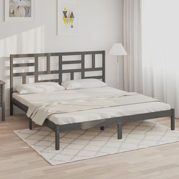 Cama Matrimonial | Cama Para Adultos | Estructura De Cama De Madera Maciza De Pino Gris 200x200 Cm Cfw112989