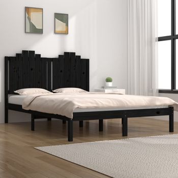 Cama Matrimonial | Cama Para Adultos | Estructura De Cama De Madera Maciza De Pino Negra 140x190 Cm Cfw789965