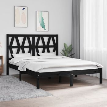 Cama Matrimonial | Cama Para Adultos | Estructura De Cama De Madera Maciza De Pino Negra 140x190 Cm Cfw695394