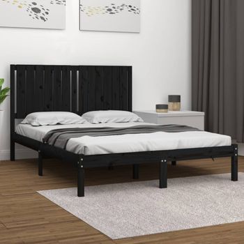 Cama Matrimonial | Cama Para Adultos | Estructura De Cama De Madera Maciza De Pino Negra 140x190 Cm Cfw654378