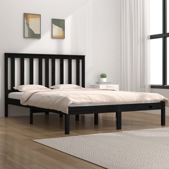 Cama Matrimonial | Cama Para Adultos | Estructura De Cama De Madera Maciza De Pino Negra 140x200 Cm Cfw738615