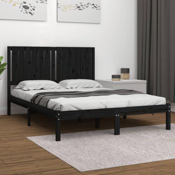 Cama Matrimonial | Cama Para Adultos | Estructura De Cama De Madera Maciza De Pino Negra 140x200 Cm Cfw754009