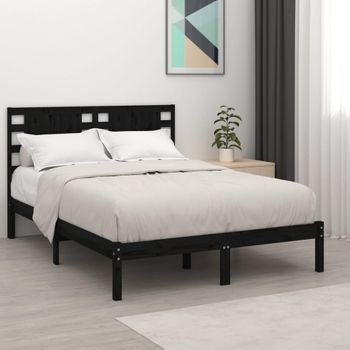 Cama Matrimonial | Cama Para Adultos | Estructura De Cama De Madera Maciza De Pino Negra 140x200 Cm Cfw927331