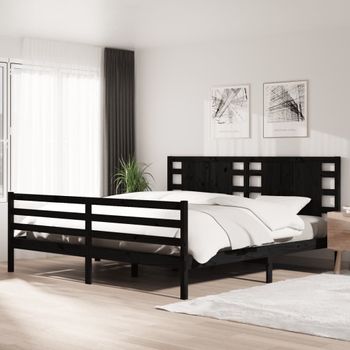 Cama Matrimonial | Cama Para Adultos | Estructura De Cama De Madera Maciza De Pino Negra 200x200 Cm Cfw948363