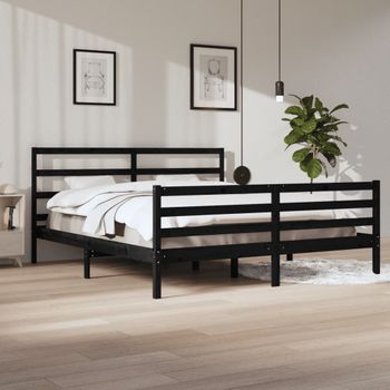 Cama Matrimonial | Cama Para Adultos | Estructura De Cama De Madera Maciza De Pino Negra 200x200 Cm Cfw667694