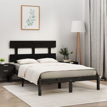 Cama Matrimonial | Cama Para Adultos | Estructura De Cama De Madera Maciza De Pino Negra 200x200 Cm Cfw501082