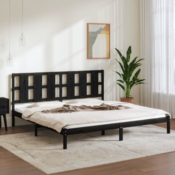 Cama Matrimonial | Cama Para Adultos | Estructura De Cama De Madera Maciza De Pino Negra 200x200 Cm Cfw304745