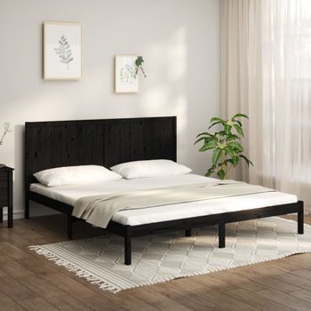 Cama Matrimonial | Cama Para Adultos | Estructura De Cama De Madera Maciza De Pino Negra 200x200 Cm Cfw251609