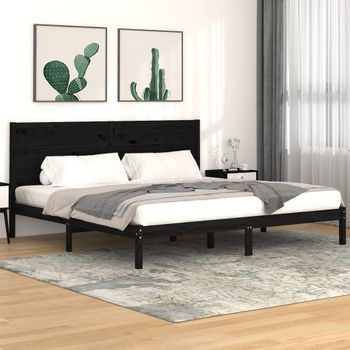 Cama Matrimonial | Cama Para Adultos | Estructura De Cama De Madera Maciza De Pino Negra 200x200 Cm Cfw684965