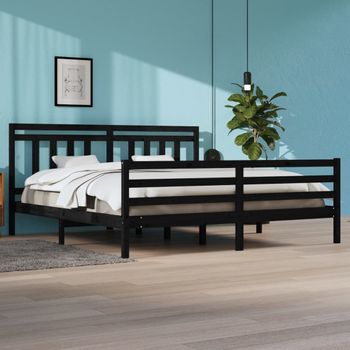 Cama Matrimonial | Cama Para Adultos | Estructura De Cama De Madera Maciza De Pino Negra 200x200 Cm Cfw969585