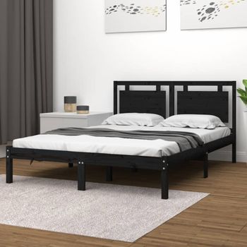 Cama Matrimonial | Cama Para Adultos | Estructura De Cama De Madera Maciza De Pino Negra 200x200 Cm Cfw256173