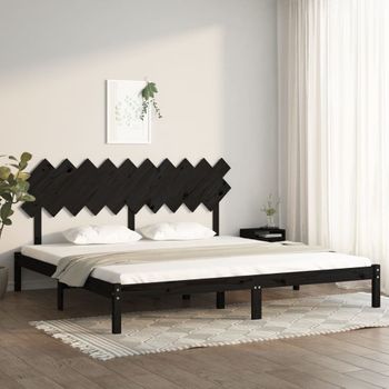 Cama Matrimonial | Cama Para Adultos | Estructura De Cama De Madera Maciza De Pino Negra 200x200 Cm Cfw236117