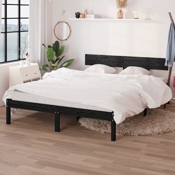 Cama Matrimonial | Cama Para Adultos | Estructura De Cama De Madera Maciza De Pino Negro 140x190 Cm Cfw761737