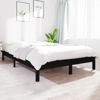 Cama Matrimonial | Cama Para Adultos | Estructura De Cama De Madera Maciza De Pino Negro 140x190 Cm Cfw502295