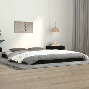 Cama Matrimonial | Cama Para Adultos | Estructura De Cama De Madera Maciza De Pino Negro 140x190 Cm Cfw590007