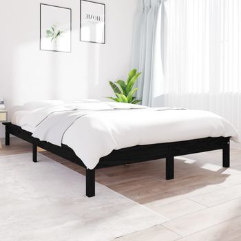 Cama Matrimonial | Cama Para Adultos | Estructura De Cama De Madera Maciza De Pino Negro 160x200 Cm Cfw951612