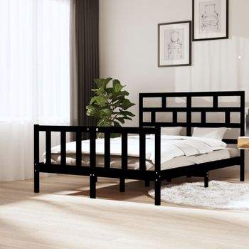 Cama Matrimonial | Cama Para Adultos | Estructura De Cama De Madera Maciza De Pino Negro 160x200 Cm Cfw761605