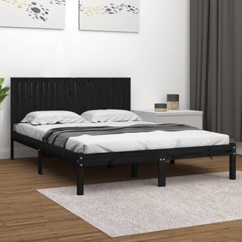 Cama Matrimonial | Cama Para Adultos | Estructura De Cama De Madera Maciza De Pino Negro 200x200 Cm Cfw738608