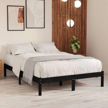 Cama Matrimonial | Cama Para Adultos | Estructura De Cama De Madera Maciza De Pino Negro 200x200 Cm Cfw914399