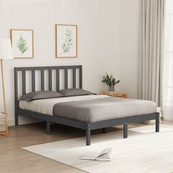 Cama Matrimonial | Cama Para Adultos | Estructura De Cama De Madera Maciza Gris 120x200 Cm Cfw782436