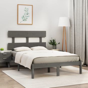 Cama Matrimonial | Cama Para Adultos | Estructura De Cama De Madera Maciza Gris 120x200 Cm Cfw413213