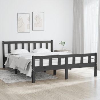 Cama Matrimonial | Cama Para Adultos | Estructura De Cama De Madera Maciza Gris 140x200 Cm Cfw103080