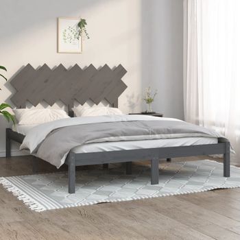 Cama Matrimonial | Cama Para Adultos | Estructura De Cama Madera Maciza Gris King Size 150x200 Cm Cfw644945