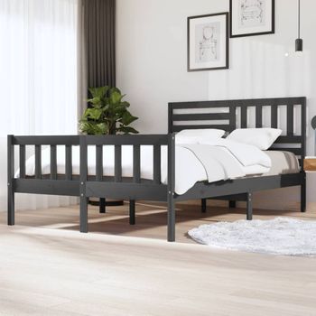 Cama Matrimonial | Cama Para Adultos | Estructura De Cama De Madera Maciza Gris 150x200 Cm Cfw462595