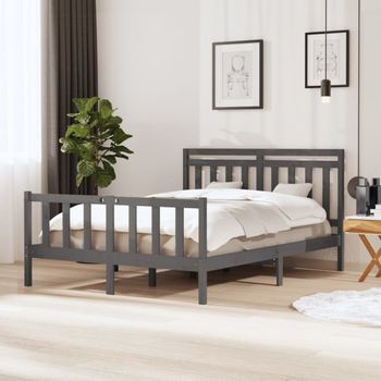 Cama Matrimonial | Cama Para Adultos | Estructura De Cama De Madera Maciza Gris 150x200 Cm Cfw631334