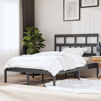 Cama Matrimonial | Cama Para Adultos | Estructura De Cama Madera Maciza Gris King Size 150x200cm Cfw679823