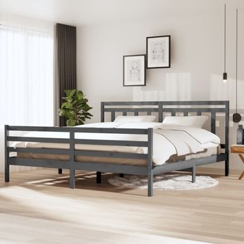 Cama Matrimonial | Cama Para Adultos | Estructura De Cama De Madera Maciza Gris 200x200 Cm Cfw325339