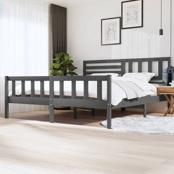 Cama Matrimonial | Cama Para Adultos | Estructura De Cama De Madera Maciza Gris 200x200 Cm Cfw423366