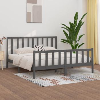 Cama Matrimonial | Cama Para Adultos | Estructura De Cama De Madera Maciza Gris 200x200 Cm Cfw578437