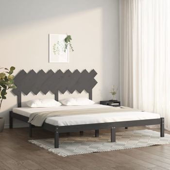 Cama Matrimonial | Cama Para Adultos | Estructura De Cama Madera Maciza Gris Super King 180x200 Cm Cfw379209