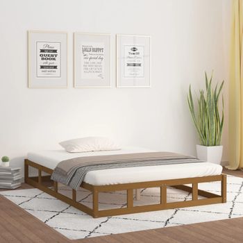 Cama Matrimonial | Cama Para Adultos | Estructura De Cama De Madera Maciza Marrón Miel 200x200 Cm Cfw819631