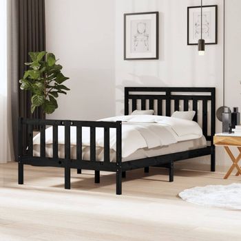 Cama Matrimonial | Cama Para Adultos | Estructura De Cama De Madera Maciza Negra 120x200 Cm Cfw823736