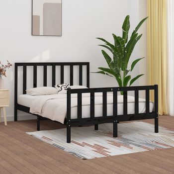 Cama Matrimonial | Cama Para Adultos | Estructura De Cama De Madera Maciza Negra 120x200 Cm Cfw654131