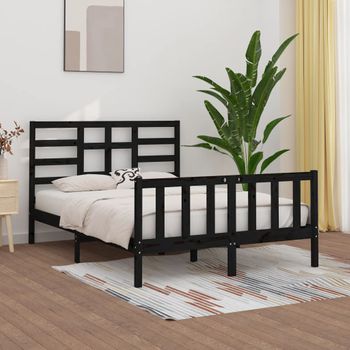 Cama Matrimonial | Cama Para Adultos | Estructura De Cama De Madera Maciza Negra 120x200 Cm Cfw186435