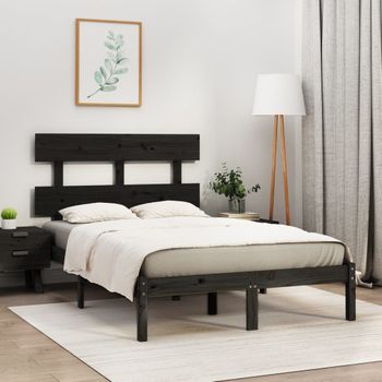 Cama Matrimonial | Cama Para Adultos | Estructura De Cama De Madera Maciza Negra 140x190 Cm Cfw107378