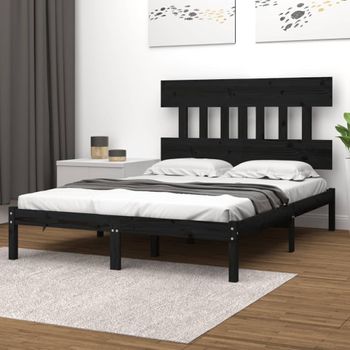 Cama Matrimonial | Cama Para Adultos | Estructura De Cama De Madera Maciza Negra 140x190 Cm Cfw837745