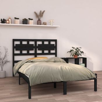 Cama Matrimonial | Cama Para Adultos | Estructura De Cama De Madera Maciza Negra 140x190 Cm Cfw343066