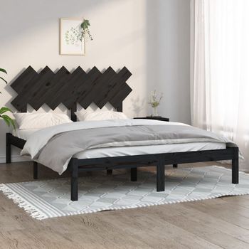 Cama Matrimonial | Cama Para Adultos | Estructura De Cama De Madera Maciza Negra 140x190 Cm Cfw648033