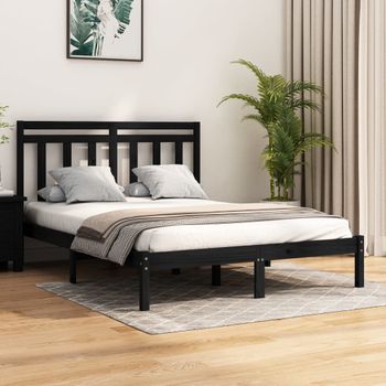 Cama Matrimonial | Cama Para Adultos | Estructura De Cama De Madera Maciza Negra 140x190 Cm Cfw999075