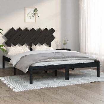 Cama Matrimonial | Cama Para Adultos | Estructura De Cama De Madera Maciza Negra 140x200 Cm Cfw191510