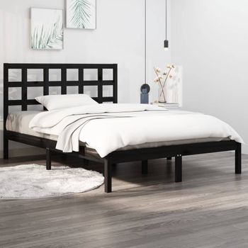 Cama Matrimonial | Cama Para Adultos | Estructura De Cama De Madera Maciza Negra 140x200 Cm Cfw684691