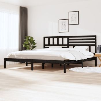 Cama Matrimonial | Cama Para Adultos | Estructura De Cama De Madera Maciza Negra 180x200 Cm Cfw445755