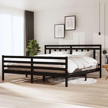 Cama Matrimonial | Cama Para Adultos | Estructura De Cama De Madera Maciza Negra 200x200 Cm Cfw432072