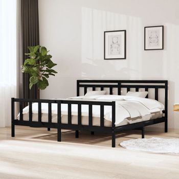 Cama Matrimonial | Cama Para Adultos | Estructura De Cama De Madera Maciza Negra 200x200 Cm Cfw941879