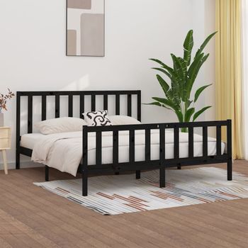 Cama Matrimonial | Cama Para Adultos | Estructura De Cama De Madera Maciza Negra 200x200 Cm Cfw304756